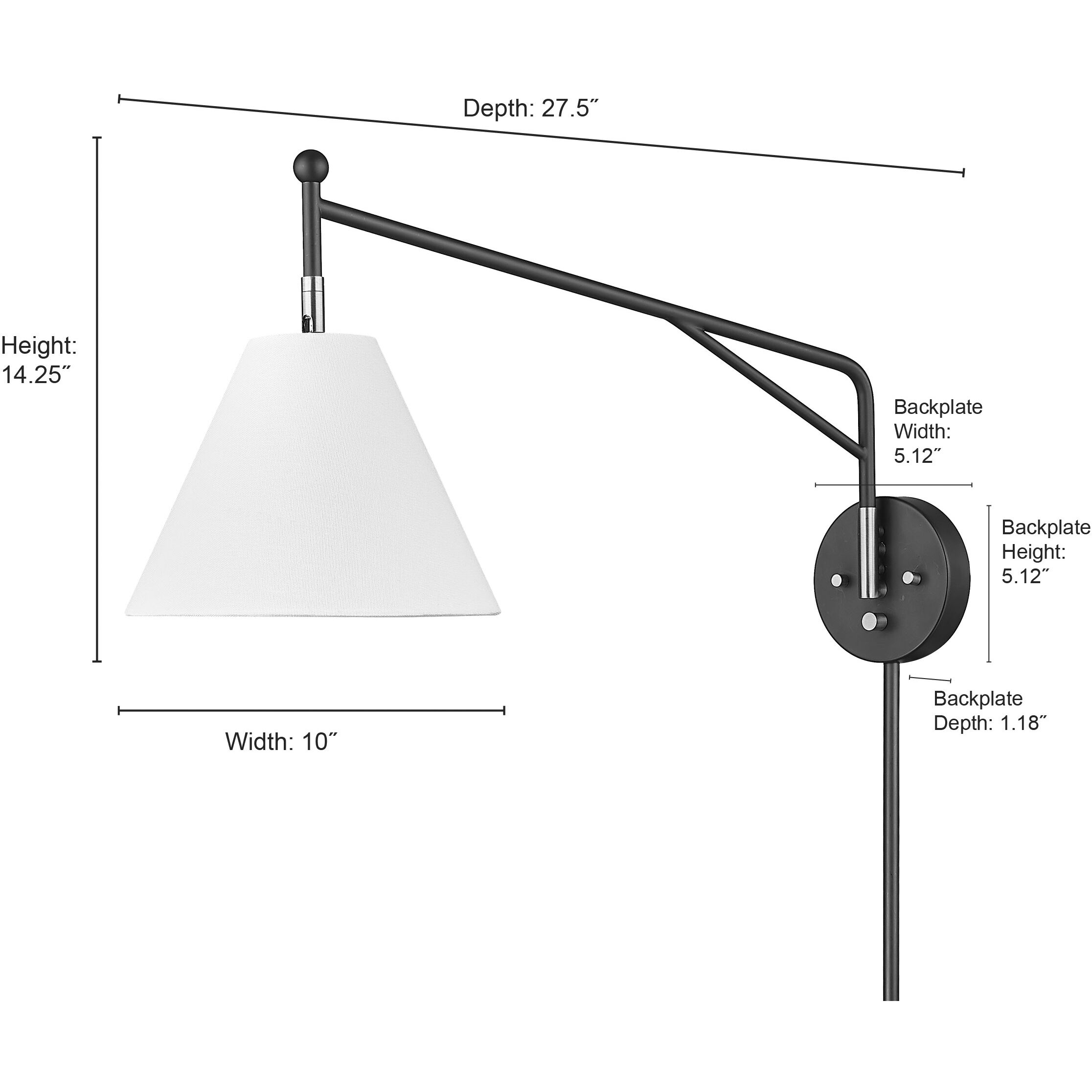 Elane 27.5 inch 60 watt Matte Black/Vintage Brass Swing Arm Sconce Wall Light